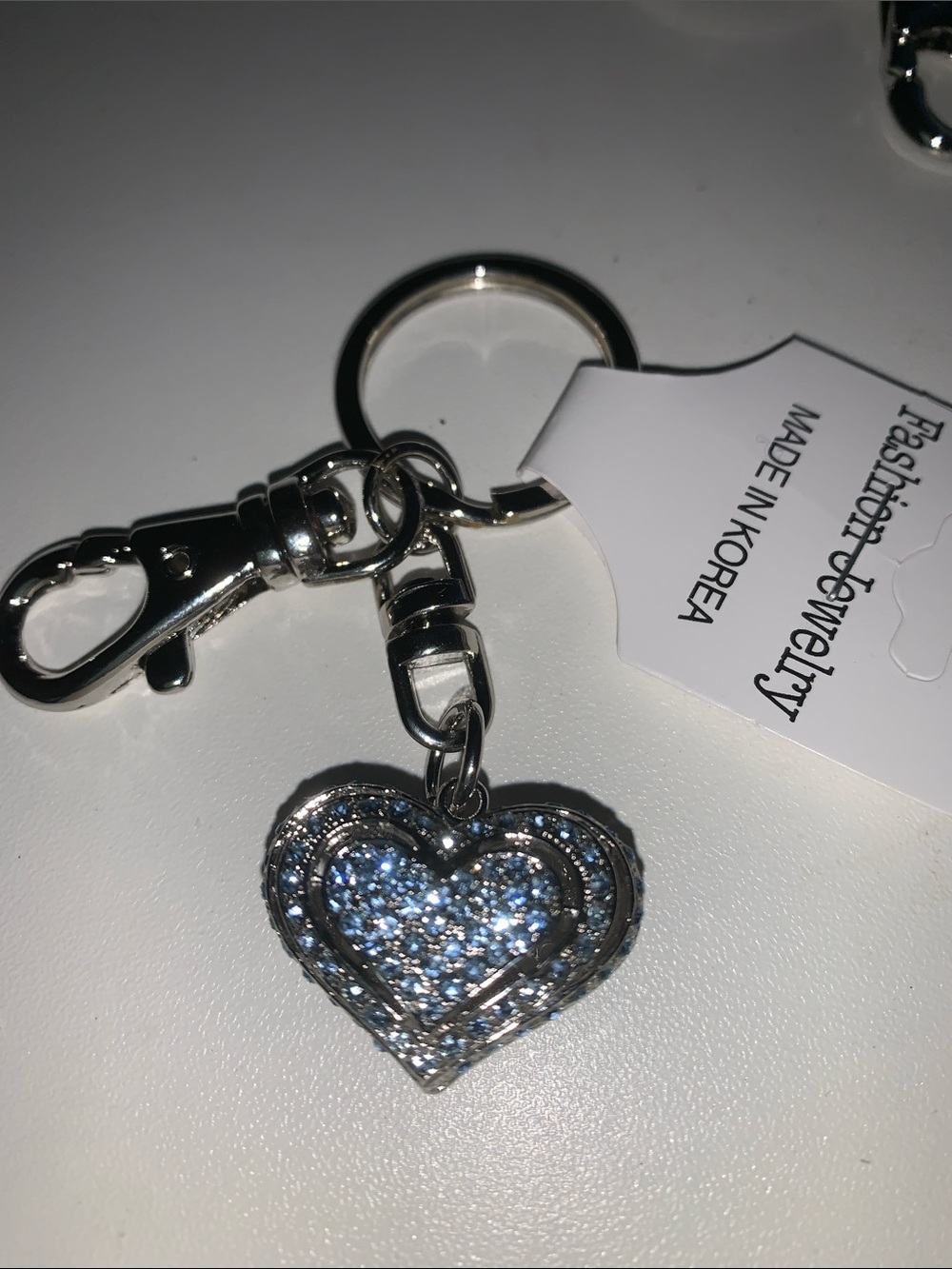 Silver blue crystal heart purse/bag charm Keychain